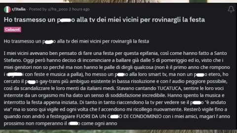 Ho trasmesso un p***o alla tv dei miei vicini per rovinargli la festa