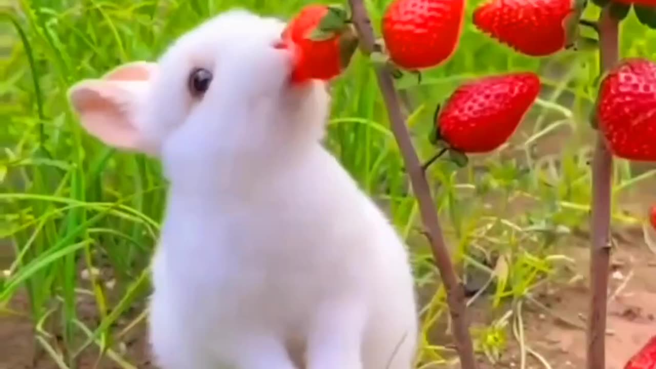 "Cute Bunny Munching on a Strawberry"