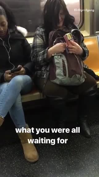 Crazy woman with back pack sings on subway