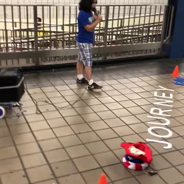 Little kid blue shirt singing subway