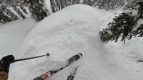 Heli-Skier Rides Down a Crazy Pillow Line in British Columbia Backcountry