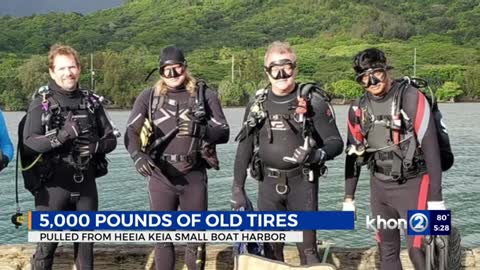 Hawaii volunteers remove over 5,000 pounds of large truck tires from ocean