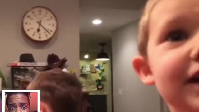 Funny kid afraid of kissing