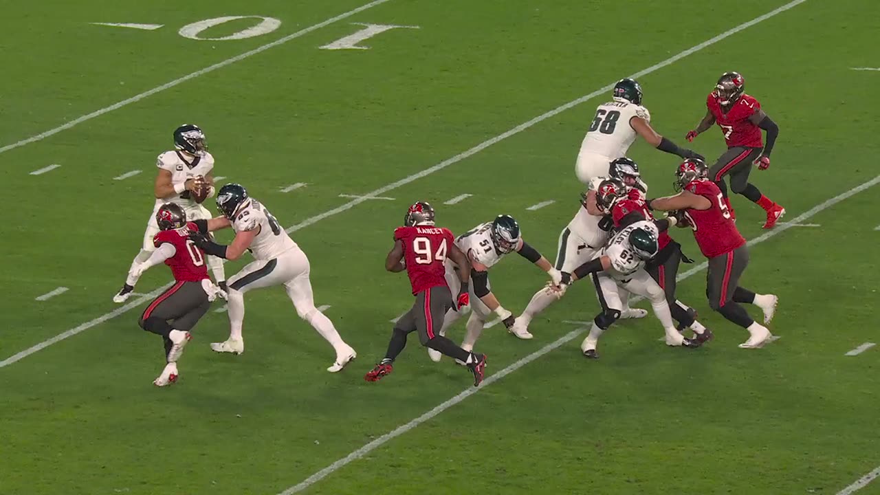 Bucs' pressure gets home as Calijah Kancey drops Hurts for a third-down sack