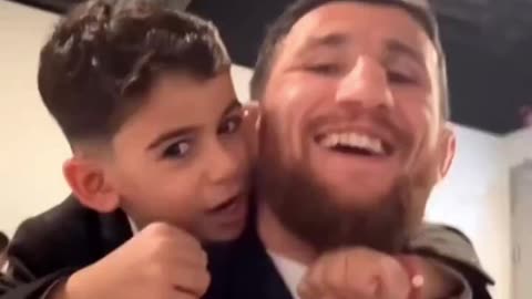 Ilia Topuria's Son Imitate Khamzat Chimaev And His Dad's Finishes at UFC 308