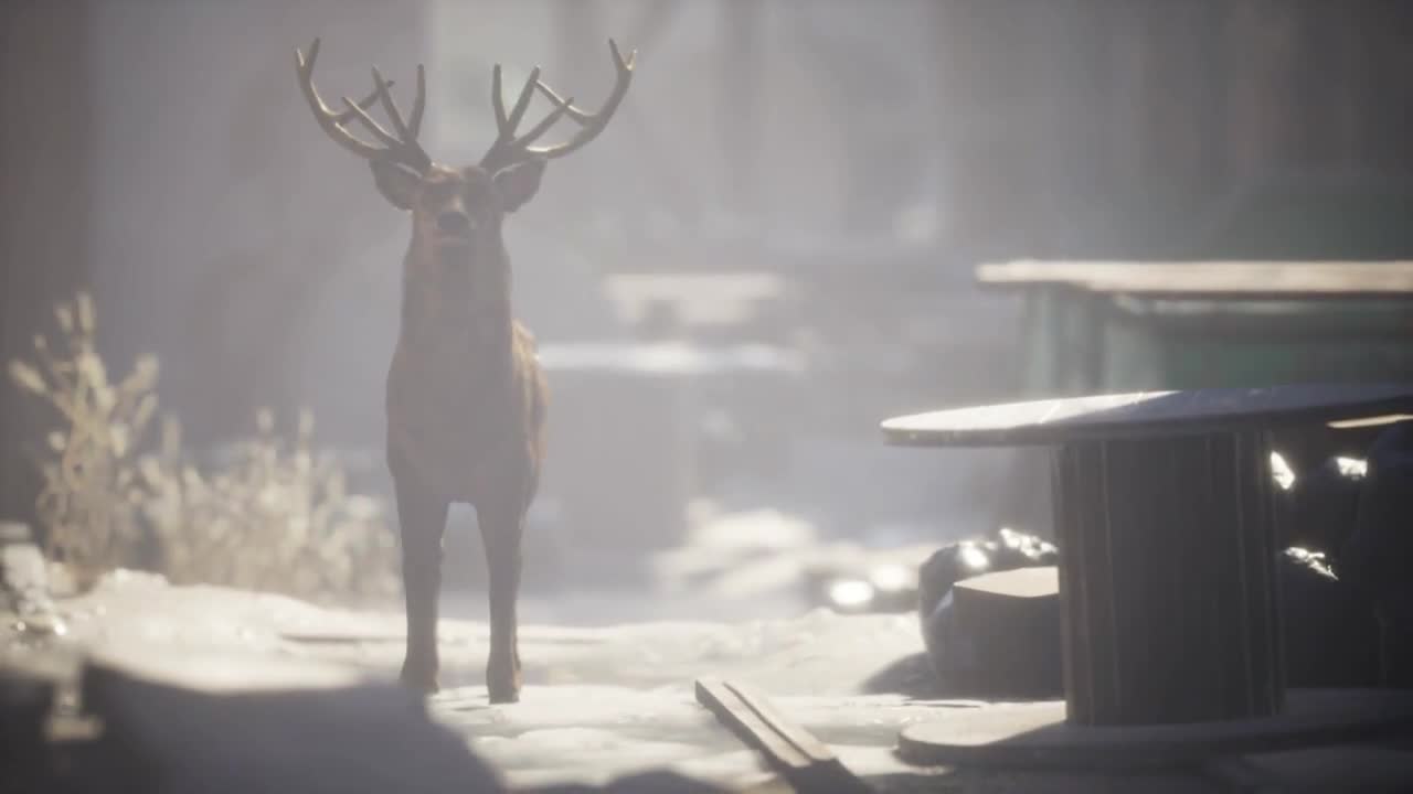 Wild deer rooming around the streets in abandoned city