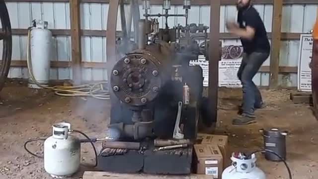 A large mechanical engine runs the engine.