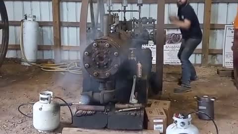 A large mechanical engine runs the engine.