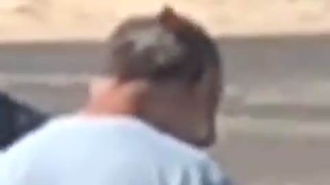 Bird on head of man in grey shirt