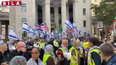 Pro-Palestine and pro-Israel protesters face off in central London