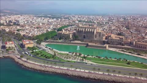 aerial view cathedral of palma de mallorca and almudaina castle beautiful gothic architecture