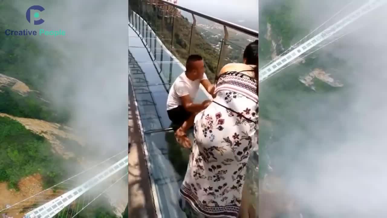 Scary funny Glass bridge in china