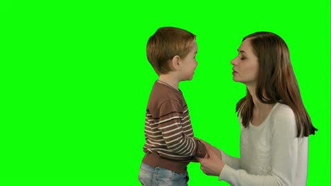 Mother and child on a green screen - Mother and child on a Chroma key