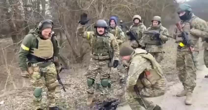 Kyiv region - Members of Volunteer battalions from Ukraine Side with M240 machine gun
