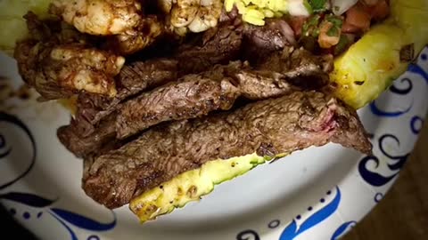 JERK SHRIMP. RICE STEAK