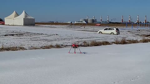 Drone flying in snowfield