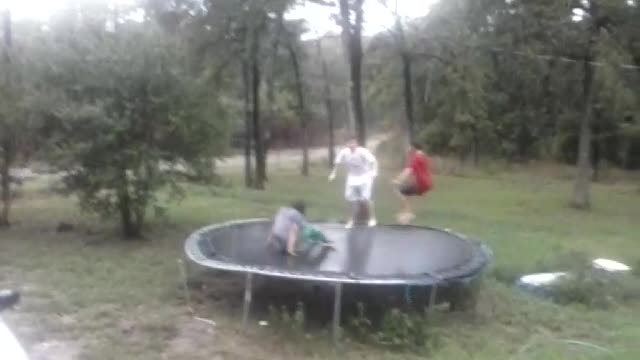 Kids Break Trampoline When Jumping In Rain