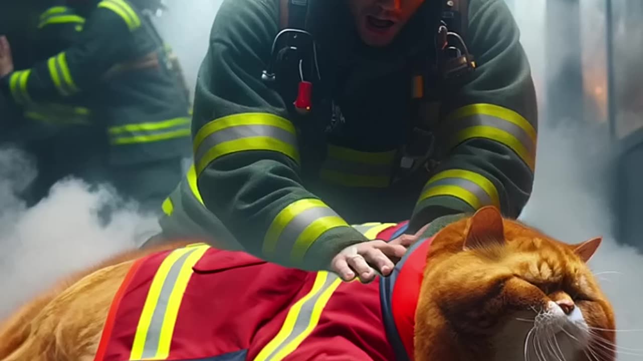 He is a firefighter cat kitten cute