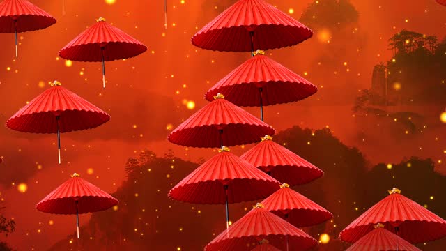 Chinese style red umbrella particle led background video
