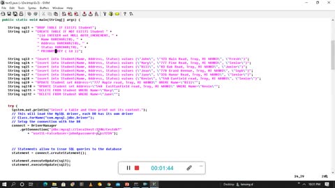 Excute SQL Commands like Create, Insert, Delete, Select and Update using Java Shell