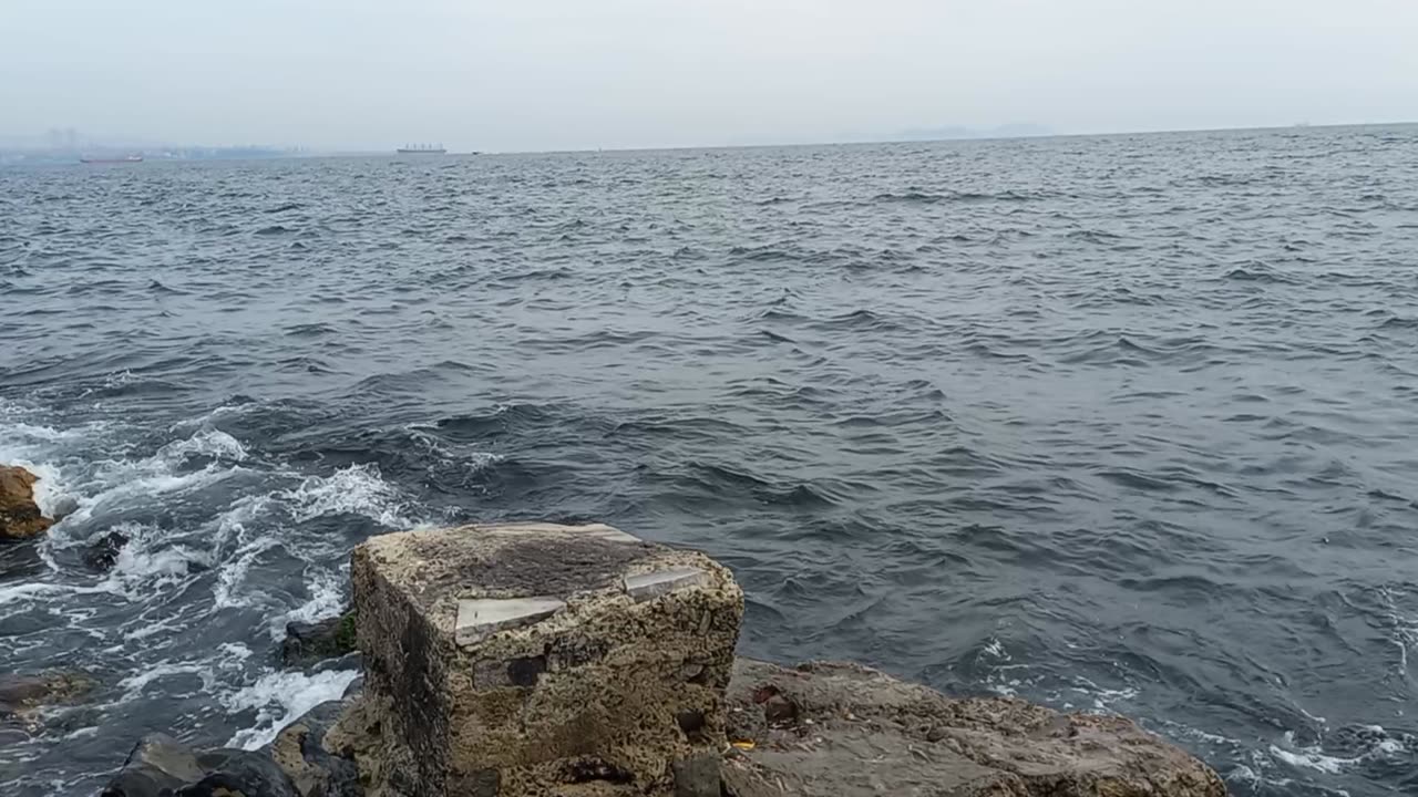 Sea waves on the rocky shore