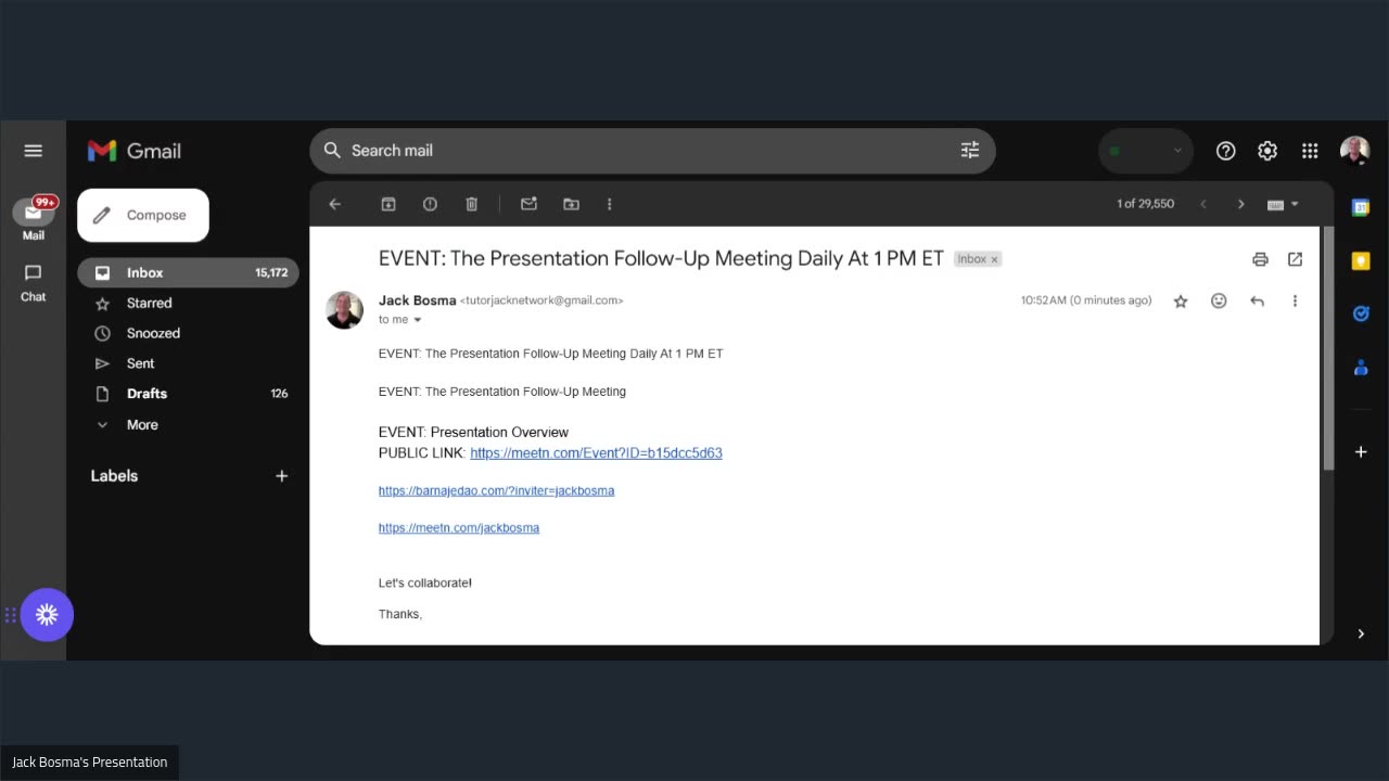 EVENT: The Presentation Follow-Up Meeting Daily At 1 PM ET