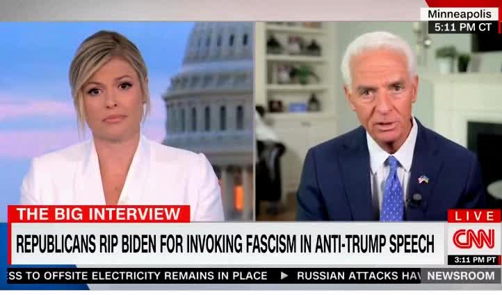 Crazy man with democrat nazi party government policy's says this crazy stuff. This man is a pro at brain washing 101. Florida Democrat Charlie Crist Says Biden Was Being “Honest” When He Labeled Trump Supporters “Semi-Fascists”