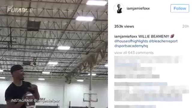 Jamie Foxx Drains Half Court Shot With Football