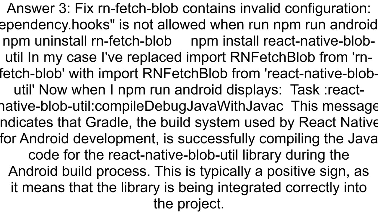 Package rnfetchblob contains invalid configuration quotdependencyhooksquot is not allowed