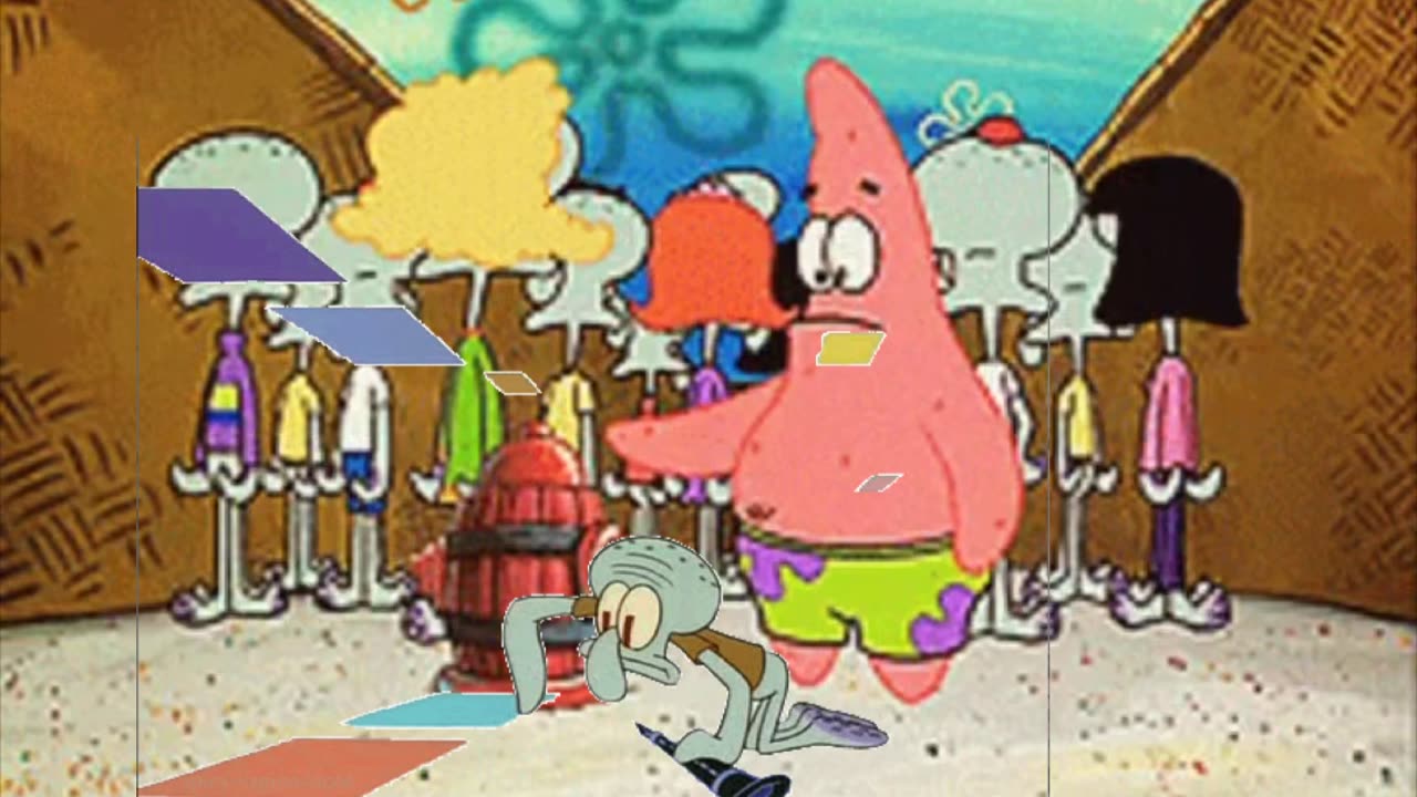 Squidward Is Playing With Tiles While Patrick Talks To A Fire Hydrant