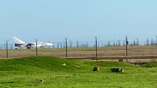 Su-24M front-line bomber of the Russian Armed Forces leaves for a combat mission.
