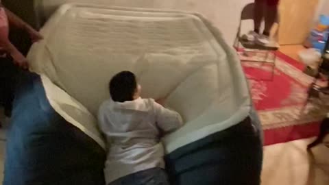 Girl Goes Flying When Brother Jumps on Air Mattress