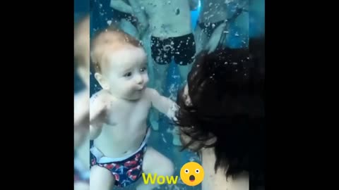 Baby swimming training😂😂🐥🐥🐥🐥