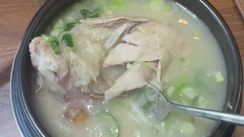 Korean health food made by boiling chicken