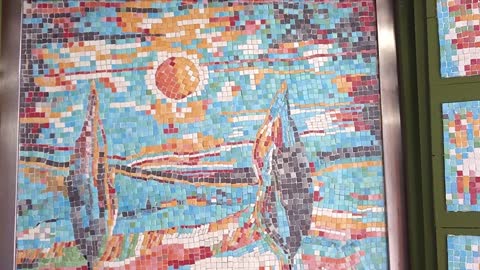 Mediterranean landscape window mosaic - ArtCase Restorations