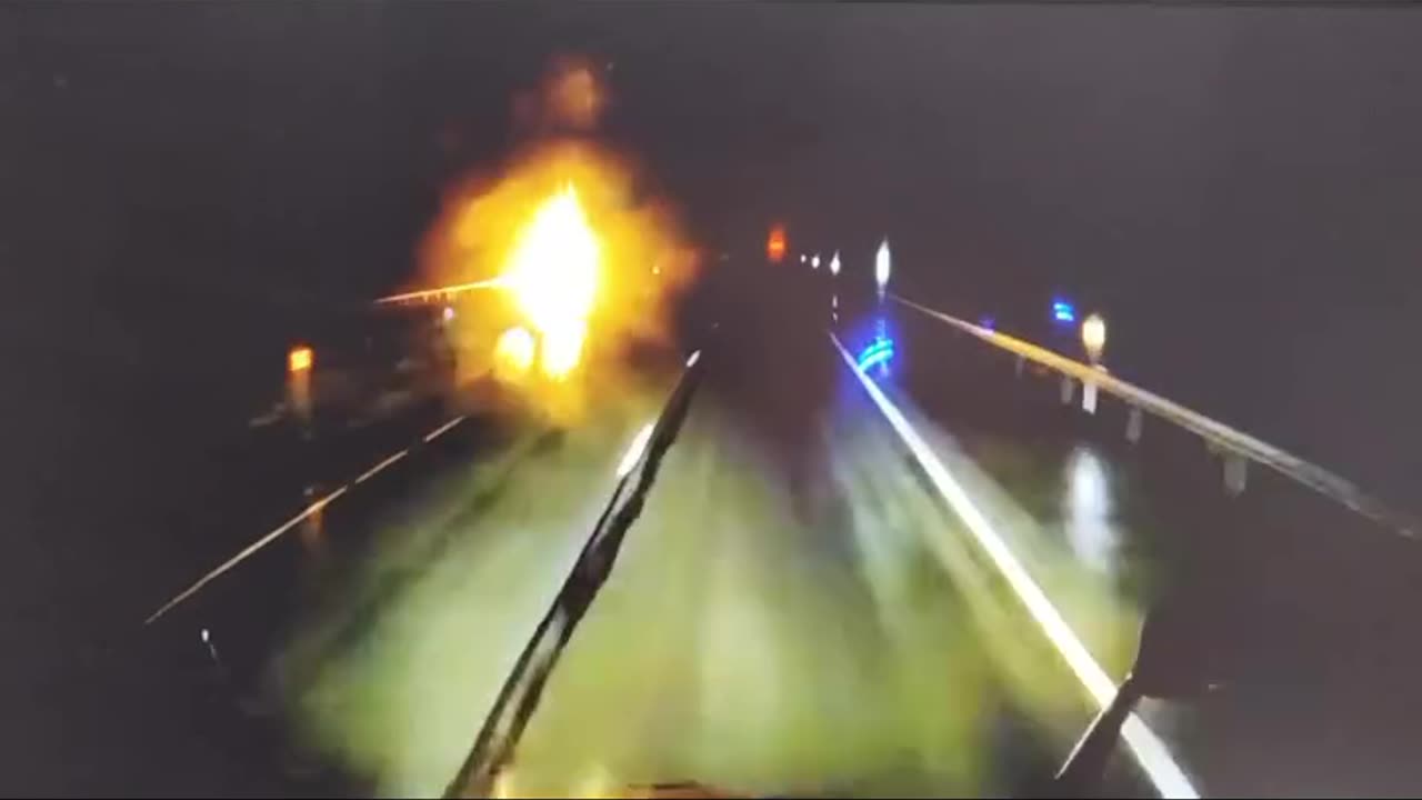 Semi hits flipped over semi at high speed