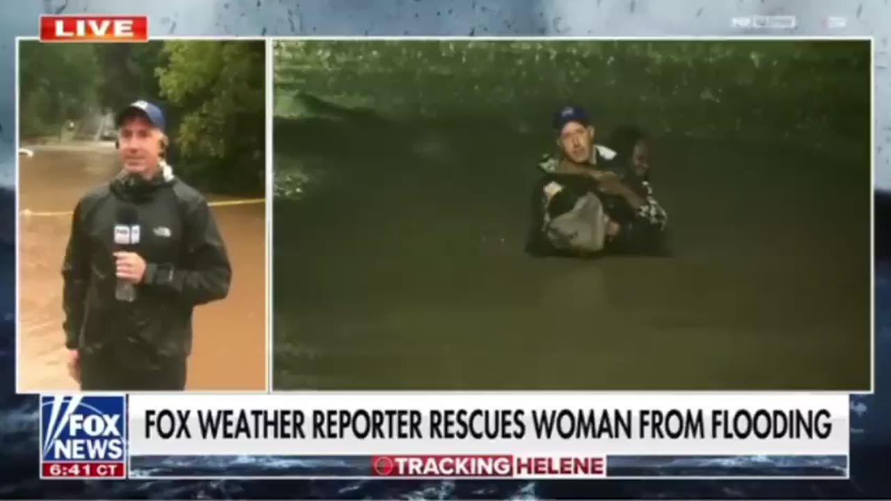 FOX WEATHER REPORTER SAVES WOMAN FROM FLOODING