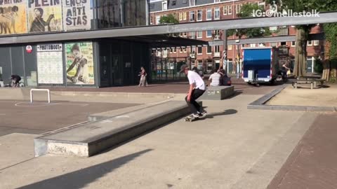 Guy hat blonde skateboard grind trick fail ankle