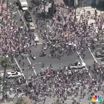Huntington Beach protests overhead view