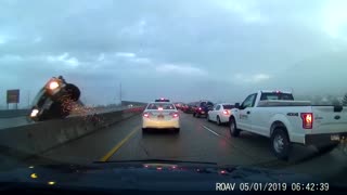 Truck Slides into Median