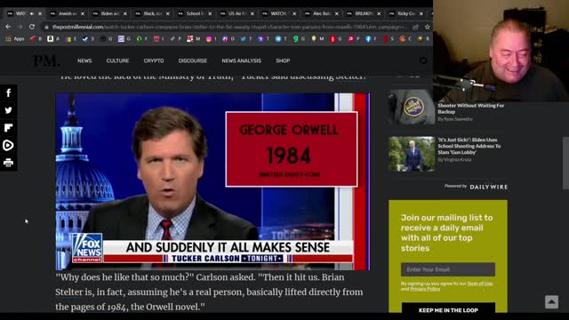 Tucker compares Brian Stelter to Tom Parsons of 1984