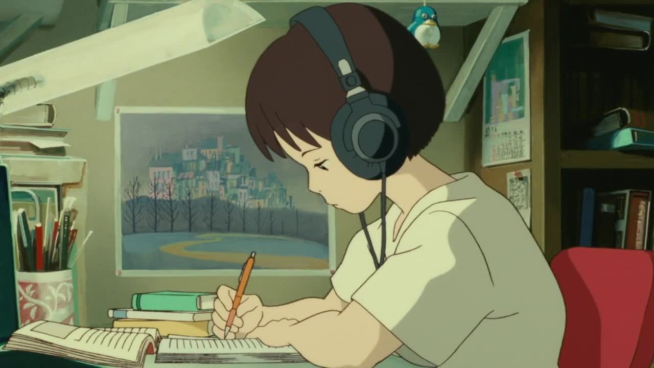 Studying alone to Ghibli piano music playing in another room while it's raining ジブリのピアノメドレー