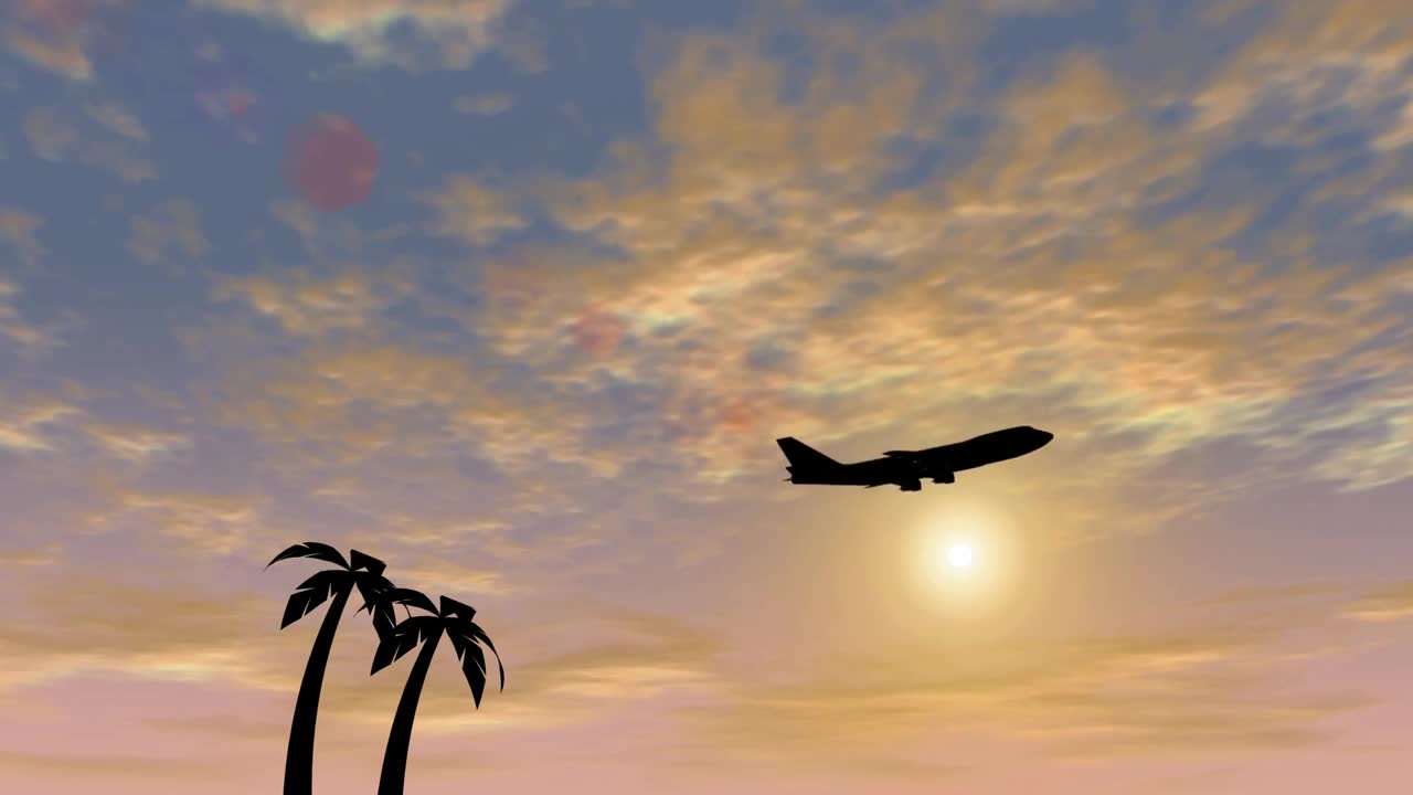 Airplane passing through the blue sky among the clouds