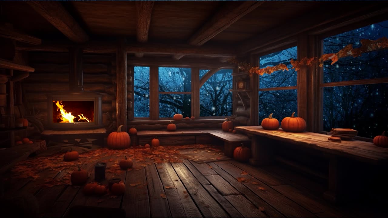 Snowy Cabin Fireplace Sleep and Relaxing Sounds