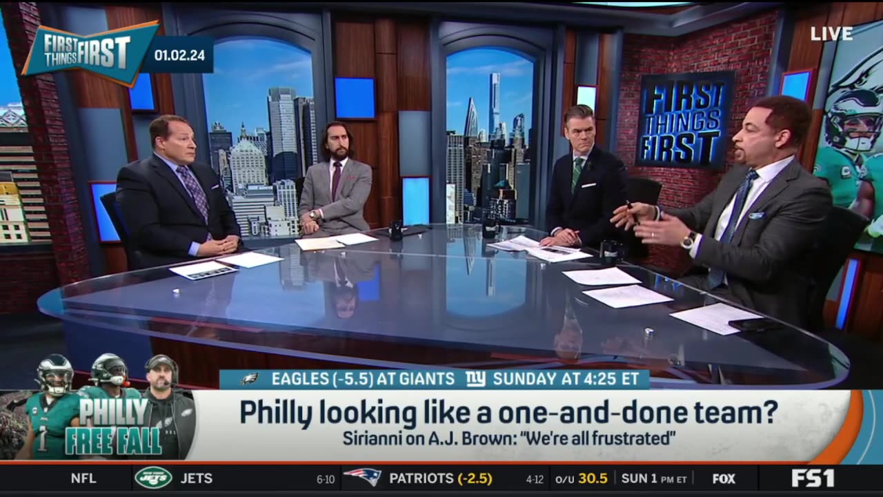 FIRST THINGS FIRST Nick Wright reacts Sirianni on A.J. Brown's frustrated “We’re all frustrated”