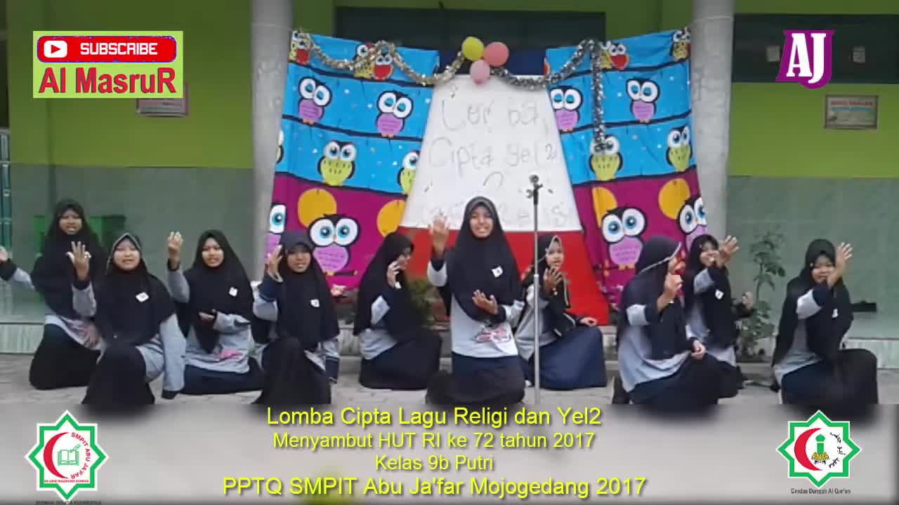 Lomba Cipta Lagu Religi dan Yel2 Kelas 9b Putri Menyambut HUT RI ke 72 tahun 2017 PPTQ SMPIT Abu Ja'