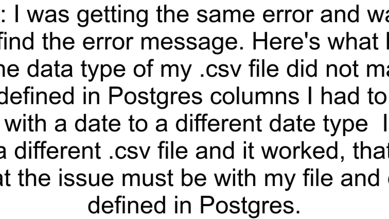 I am getting an error when Importing csv file into PostgreSQL