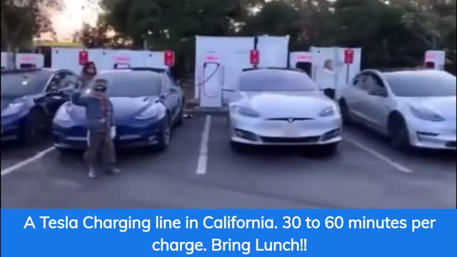 TESLA charging Line in California, INSANE!!