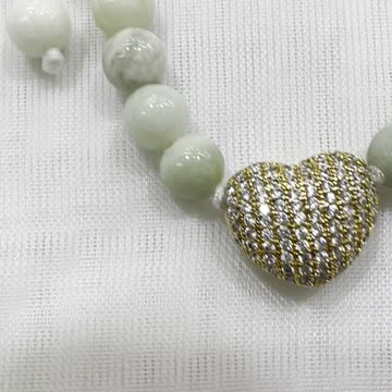 Handmade Unique 5”~9” Adjustable Bracelet with Jade, and Cubic Zirconia Heart
