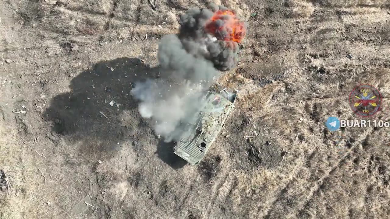 Spectacular destruction of the enemy's BMP-1 with the detonation of ammunition